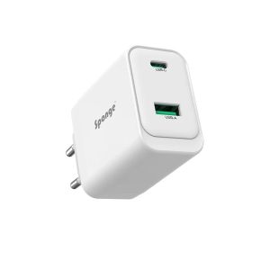 Adapteris Sponge C2 45W GaN. USB-C/USB-A. balta