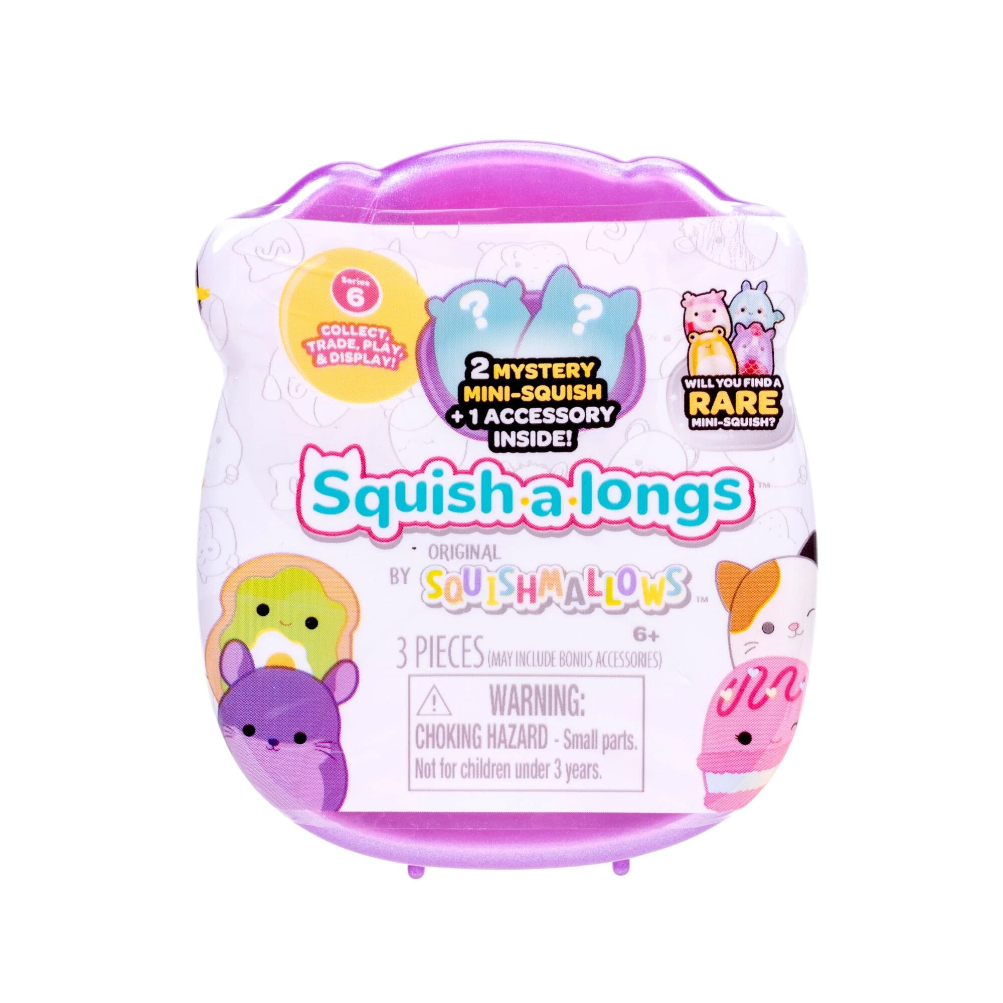 SQUISHMALLOWS SQUISH-A-LONGS figūriņas, 2-paka necaurspīdīgā iepakojumā, 2,5 cm