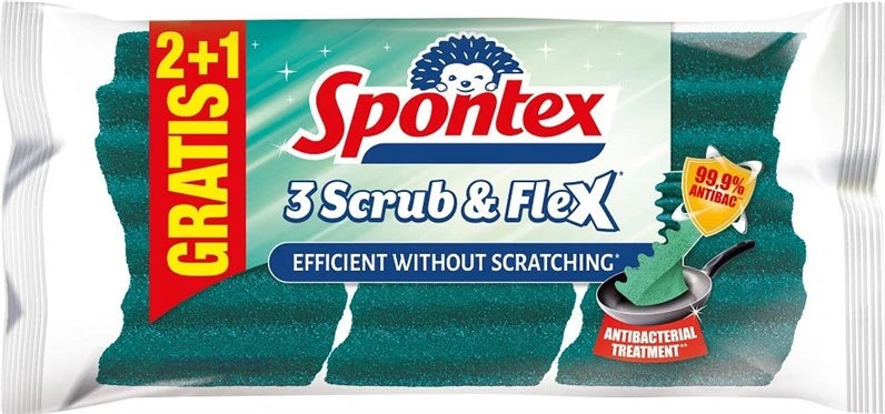 Tīrīšanas sūklis Spontex Scrub & Flex, zila krās., 3 gab.
