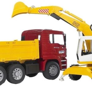 Rotaļu kravas auto ar ekskavatoru Bruder 02751, 1:16, sarkana krās./dzeltena krās.