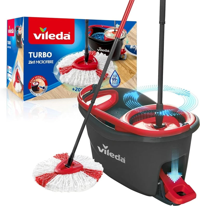 Grīdas mazgāšanas komplekts Vileda Turbo VILE19411, balta krās./melna krās./sarkana krās., 6 l
