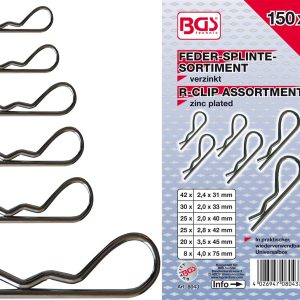 Šplinte, komplekts - DIA 2,4 - 4,0 mm - 150 gab. BGS