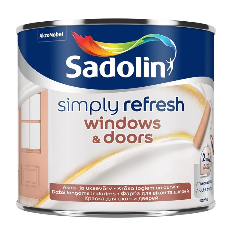 Krāsa, logi/durvis Sadolin Simply Refresh, pus-matēts, 0.5 l, balta