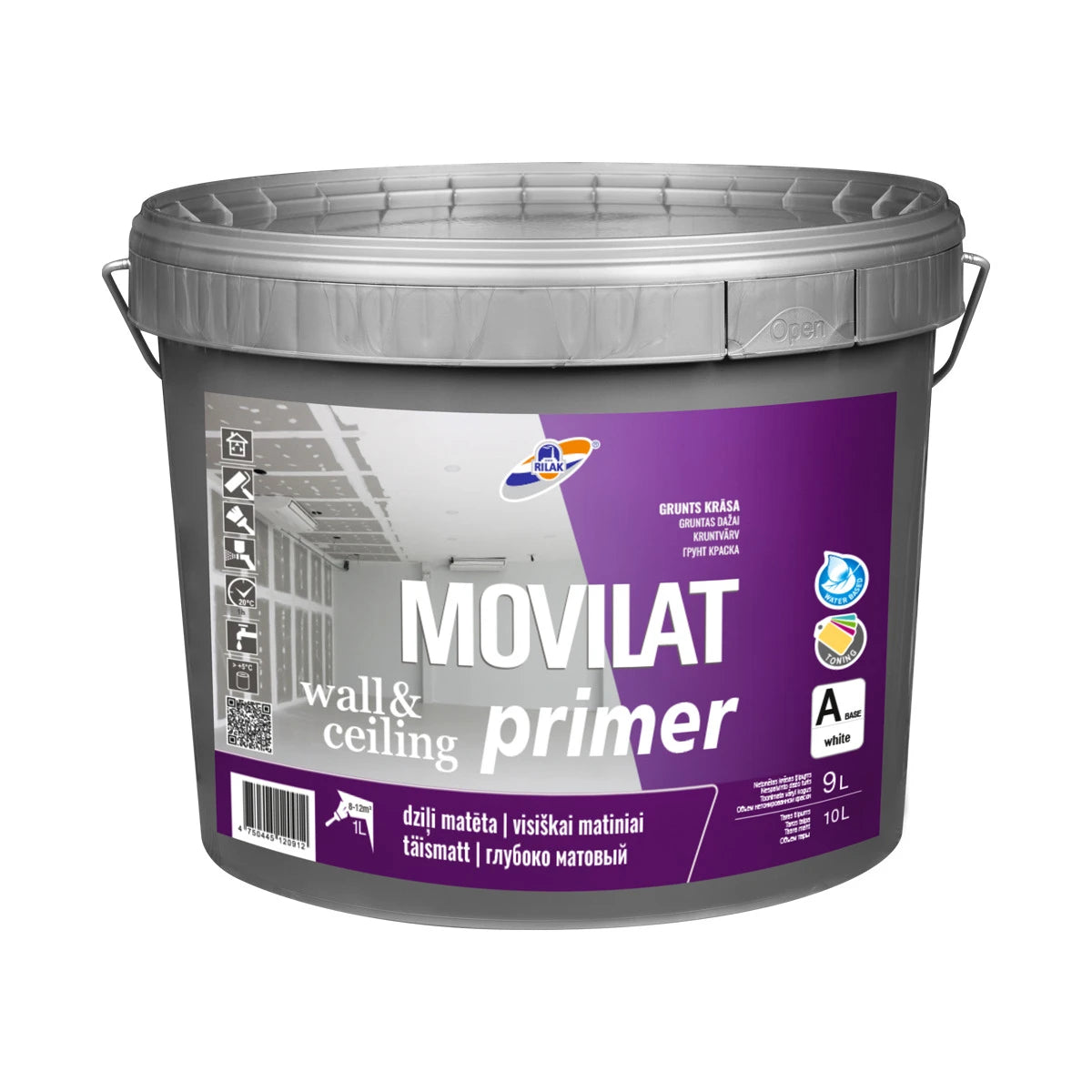 Krāsas gruntēšanai Rilak Movilat Primer, balta, 9 l