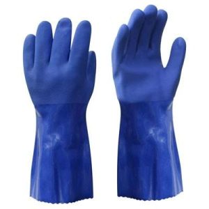 Cimdi PVC 30cm ar neslīdošu pārkl. zilas 10.izm.