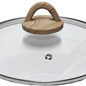 Vāks stikla Amber 24cm, ar koka imitācijas rokturi