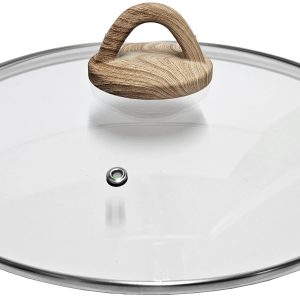 Vāks stikla Amber 28cm, ar koka imitācijas rokturi