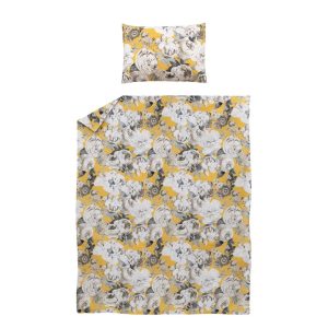Gultas veļas komplekts Domoletti Reine Flowers, dzeltena/pelēka, 140 x 200 cm