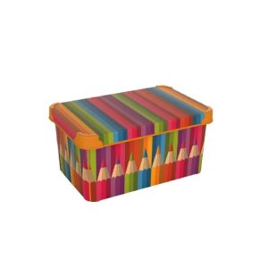 Uzglabāšanas kaste ar vāku Domoletti Back to School Pencil, 5 l, daudzkrāsaina, 28.5 x 19 x 13.5 cm