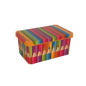 Uzglabāšanas kaste ar vāku Domoletti Back to School Pencil, 10 l, daudzkrāsaina, 34.5 x 23 x 16 cm