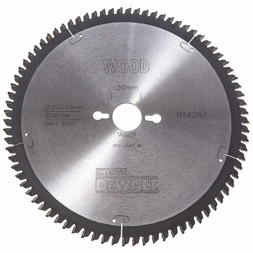 DeWALT Zāģripa EXTREME 250x30mm, 80T, Al