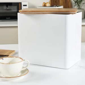 Salter BW128991W Toronto Bread Bin, White/Wooden
