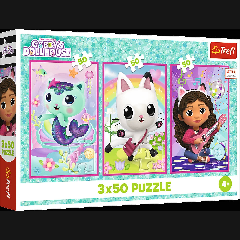 TREFL GABBY´S DOLLHOUSE Pužļu komplekts Iepazīsties ar Gabiju un kaķiem, 3x50 gab.