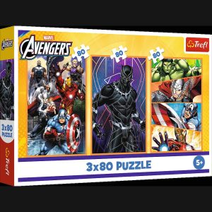 TREFL AVENGERS Pužļu komplekts Ar piedzīvojumiem piepildītas dienas, 3x80 gab.