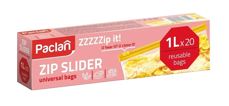 Saldētavas maisiņi ar rāvējslēdzēju Paclan Universal, 1 l, caurspīdīga krās., 20 gab.