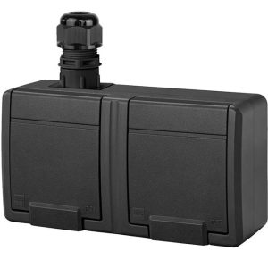 Dubultā kontaktligzda Elektro-Plast Aquant 5045-67, Iezemēta rozete, IP65, antracīta
