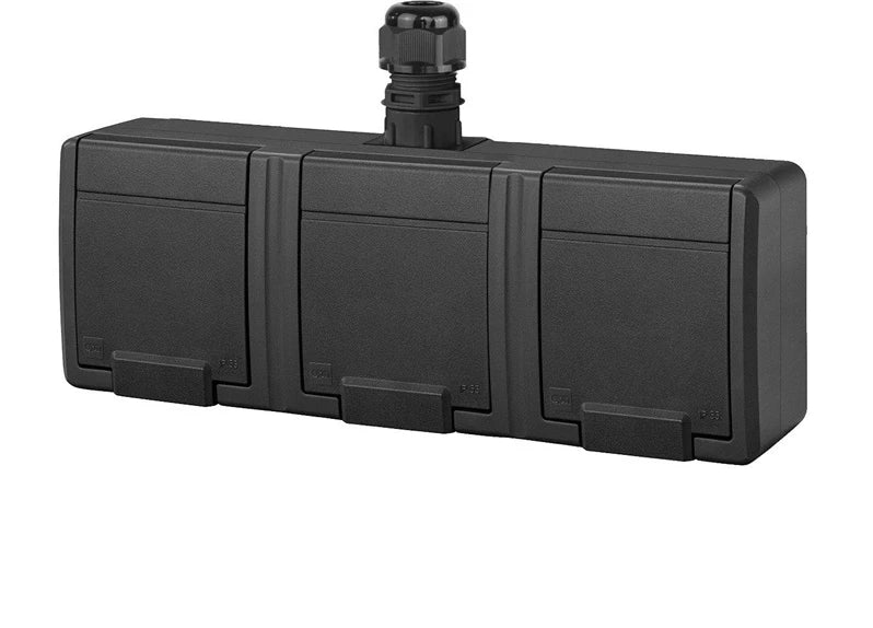Trīskāršā kontaktligzda Elektro-Plast Aquant 5046-67, Iezemēta rozete, IP65, antracīta