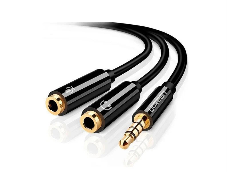 Adapteris Ugreen 3.5 mm - 2 x 3.5 mm 3.5mm Vīrietis, 2x3.5mm Sieviete, 0.2 m, melna krās.