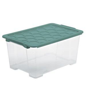 Uzglabāšanas kaste ar vāku Rotho, 44 l, caurspīdīga krās./zaļa krās., 58.3 x 39.2 x 27.7 cm