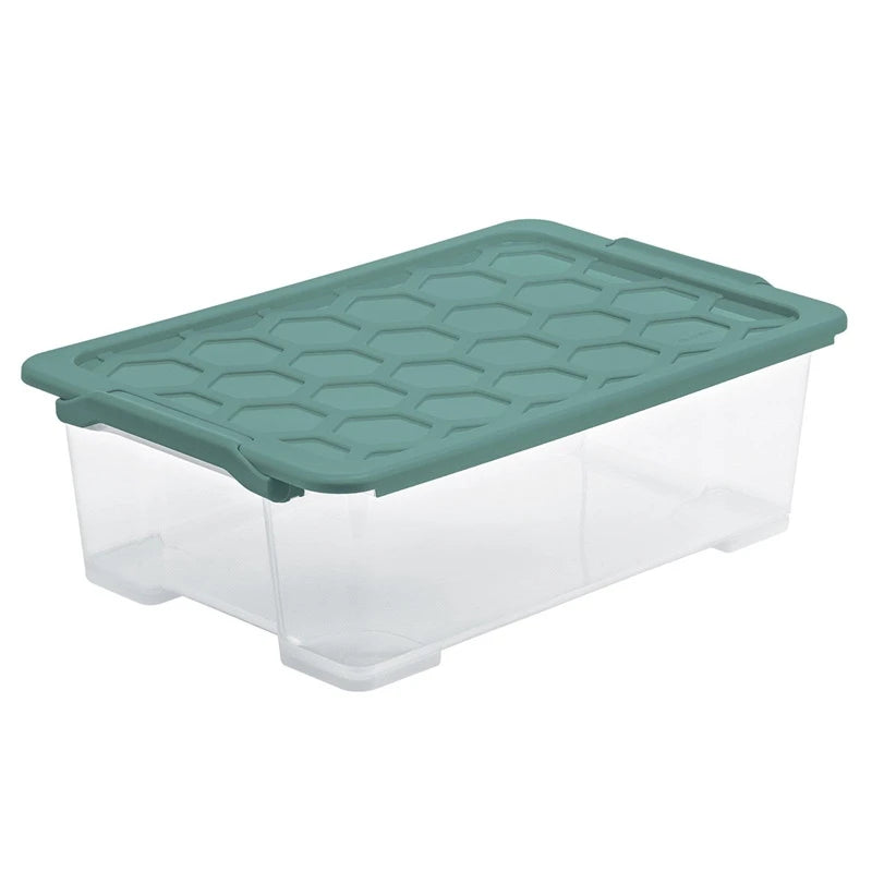 Uzglabāšanas kaste ar vāku, pārtikai/paredzēts uzglabāšanai/rotaļlietām Rotho, 30 l, caurspīdīga krās./zaļa krās., 58.3 x 39.2 x