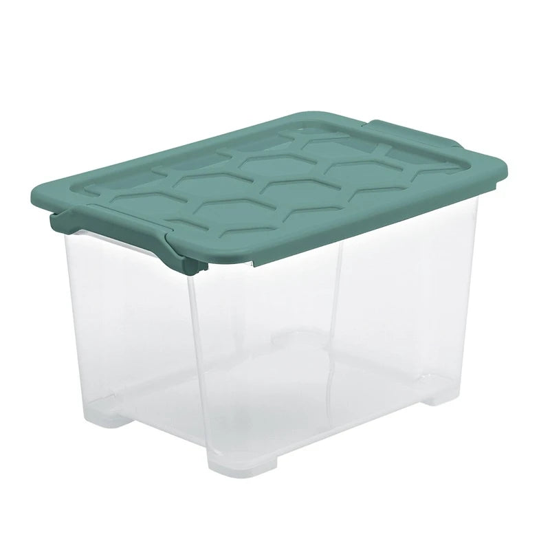 Uzglabāšanas kaste ar vāku, pārtikai/paredzēts uzglabāšanai/rotaļlietām Rotho, 15 l, caurspīdīga krās./zaļa krās., 38.7 x 27.9 x