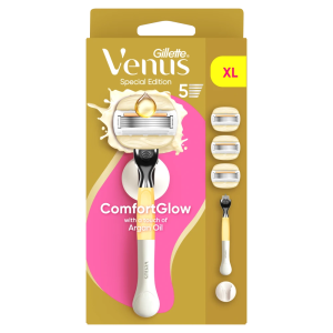 Gillette Venus ComfortGlow Argan Oil Skuveklis, 3 Skuvekļa Kasetnes, Sienas Stiprinājums