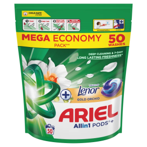 Ariel All-in-1 PODs Touch Of Lenor Gold Orchid Mazgāšanas Kapsulas, 50 Mazgāšanas Reizēm