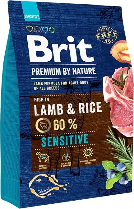Sausā suņu barība Brit Premium By Nature Sensitive, jēra gaļa/rīsi, 3 kg
