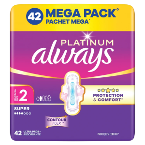 Always Platinum Super Size 2 Higiēniskās Paketes Ar Spārniņiem, 42 gab