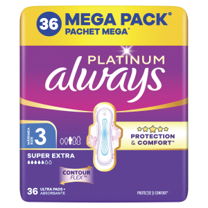 Always Platinum Super Extra Size 3 Higiēniskās Paketes Ar Spārniņiem, 36 gab