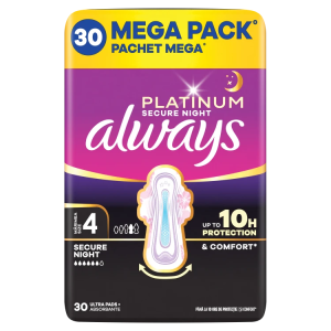 Always Platinum Secure Night Size 4 Higiēniskās Paketes Ar Spārniņiem, 30 gab