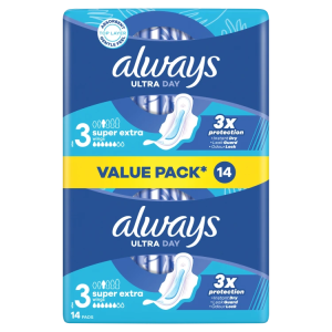 Always Ultra Day Super Extra Higiēniskās Paketes, Size 3, 14 gab