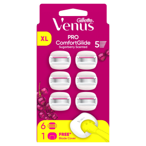 Gillette Venus Pro Comfortglide Sugarberry 6 Skuvekļa Kasetnes, Asmeņu Turētājs