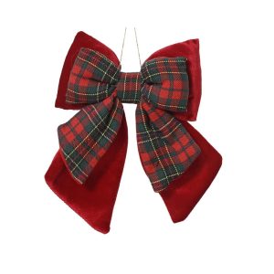 Eglītes rotājums Decoris Bow. sarkana/zaļa. tekstilmateriāls