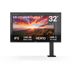 LCD Monitor-LG-31.5"-Panel IPS-3840x2160-16:9-60Hz-5 ms-Speakers-Swivel-Pivot-Height adjustable-Tilt-Colour Black-32UN880K-B