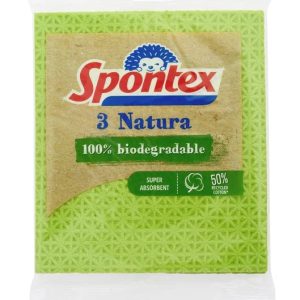 Lupatiņa, virtuvei Spontex Natura, zaļa krās., celuloze, 3 gab.
