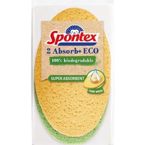 Tīrīšanas sūklis Spontex Absorb+, zaļa krās./oranža krās., 2 gab.